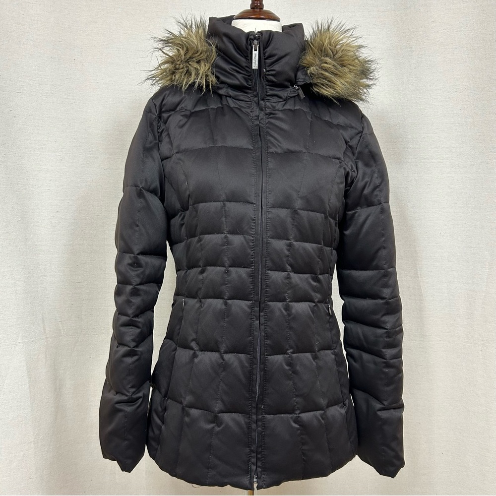 Calvin Klein Y2K Vintage Brown Duck Down Jacket with Faux Fur Trim Hood XS